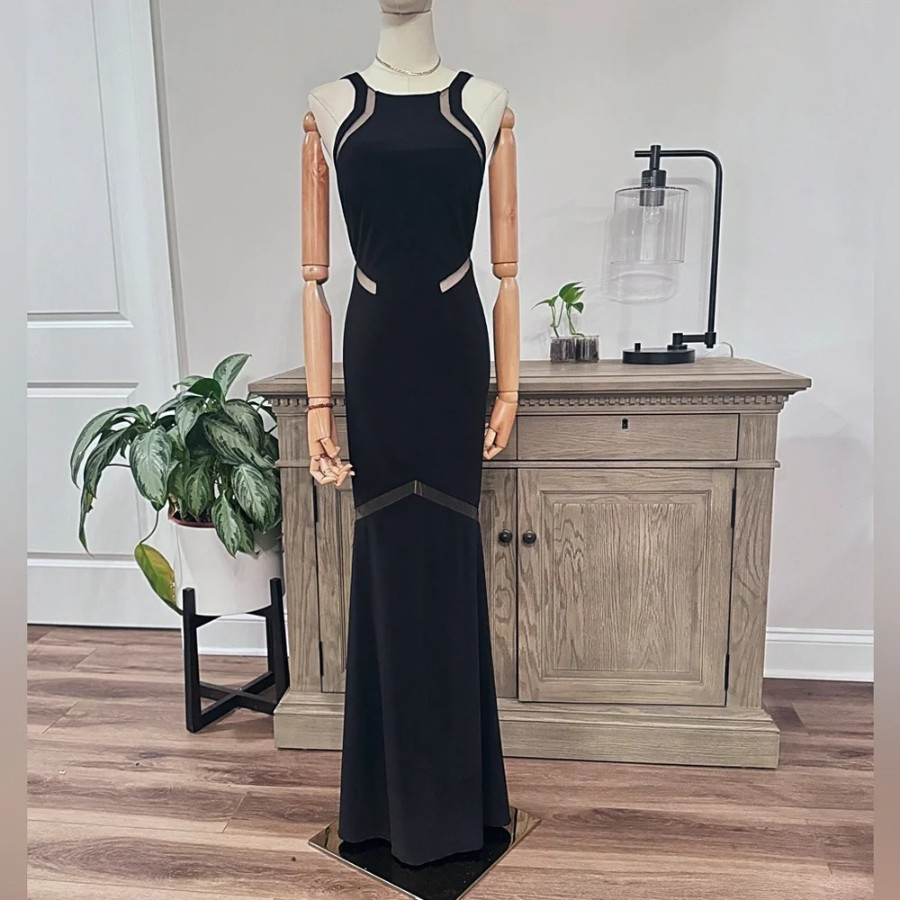 JVN by Jovani Black Gown With Mesh Inserts - Picture 3 of 9